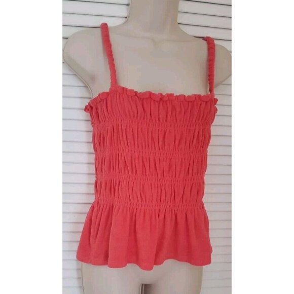 NEW BAR III WOMEN'S TERRY RUFFLED SMOCKED TOP WATERMELON PUNCH SZ M - Picture 3 of 6